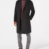 Men’s dark charcoal London Fog coat 2026 front open view with lapel collar and premium wool.