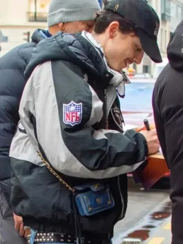 Front view of the Timothee Chalamet Raiders Jacket designed for a versatile men's fit.