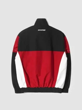 The back view of a Qt8 Garments Jacket showing the smooth drape and detailed stitching.