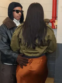 A front view of the stylish Rihanna Green Cropped Jacket with a secure zip closure.