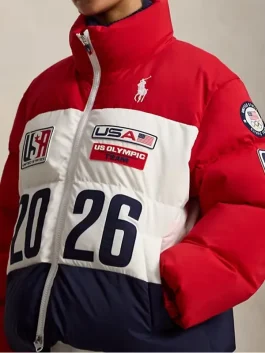 Team USA style 2026 Closing Ceremony puffer jacket with patriotic 
