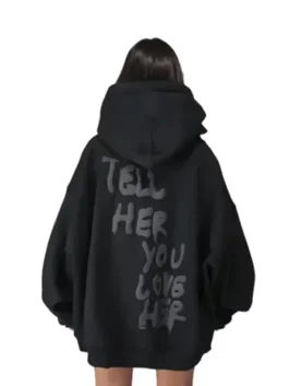 Back view of the Tell Her You Love Her Hoodie highlighting the clean seams and uniform drape.