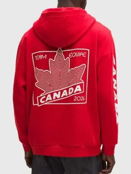 The back view of an Olympics 2026 Team Canada Hoodie highlighting the clean finish.