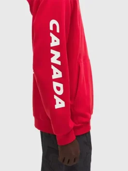 A vibrant red Olympics 2026 Team Canada Hoodie with a modern athletic fit.