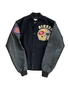80’s San Francisco 49ers Letterman Jacket in black leather and wool.
