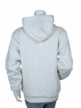 Fleece-lined hooded sweatshirt with a traditional kangaroo front pocket and rib-knitted cuffs.