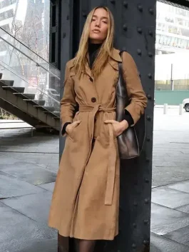 Olivia Ponton brown coat NYC 2026 long trench look