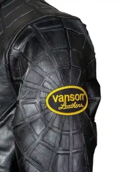 Multi-patch leather jacket in a classic comic-inspired colorway