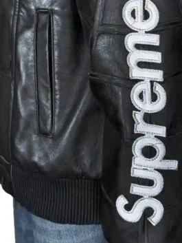 Vibrant superhero-themed leather jacket with side pockets