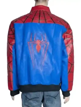 Racing-style leather jacket with colorful embroidered patches