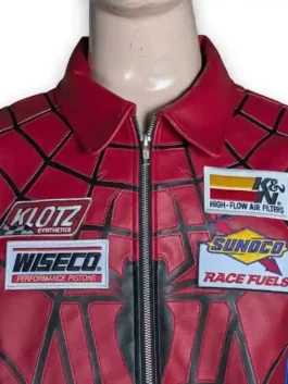 Hero-inspired jacket featuring web design and shirt-style collar