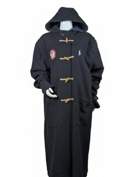 Product listing for the Team USA 2026 navy blue toggle coat, highlighting the sale price and free international shipping.