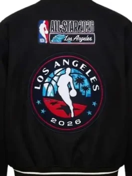 A stylish All Star 2026 Los Angeles Varsity Jacket in a deep black color with high quality wool fabric.