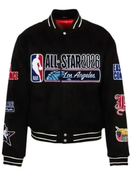A professional All Star 2026 Los Angeles Varsity Jacket featuring event logos and a secure fit.