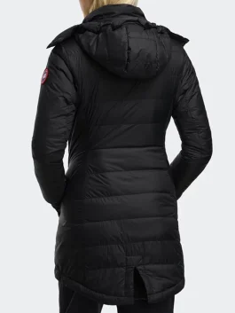 The back view of a Canada Goose Ellison Jacket showing the even quilting and signature brand disc.