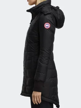 A side profile of the Canada Goose Ellison Jacket showing the sleek fishtail hem and slim fit.