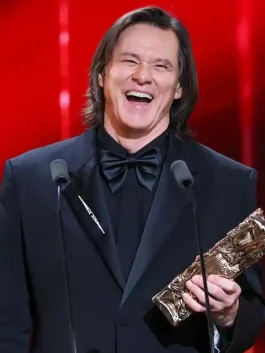 Front view of the César Award 2026 Jim Carrey Black Suit featuring a classic lapel and premium black suiting material.