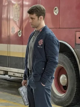 Chicago Fire Jesse Spencer Quilted Jacket featuring a modern diamond quilt.