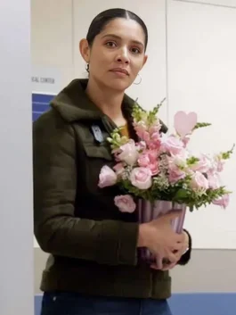 A professional Chicago Fire S14 Miranda Rae Mayo Jacket with a thick and warm shearling collar.