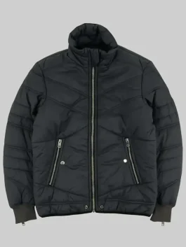 Front view of the Chicago Fire Taylor Kinney Bomber Jacket with a sleek black finish.