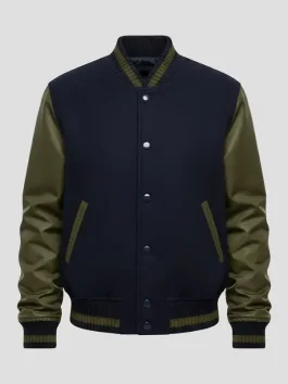 Front view of a Violet Mikami Varsity Jacket featuring a classic button closure and sporty ribbing.