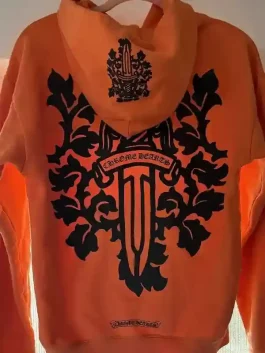 The back view of a Chrome Hearts Vine Dagger Hoodie showing the large signature dagger print.