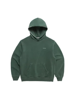 A deep green Madhappy Classic Fleece Hoodie with logo and ribbed cuffs.