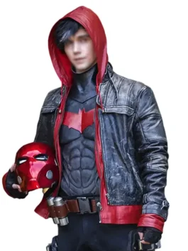 A DC Comic Jason Todd red hood jacket featuring a bold superhero design and a modern silhouette.