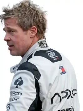A professional F1 The Movie Brad Pitt Racing Suit featuring a stand up collar and durable fabric.