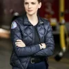 Front view of the Kara Killmer Chicago Fire Black Jacket featuring signature duty patches.