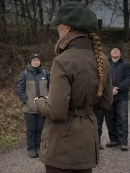 Front view of a Kate Middleton Brown Cotton Jacket made from breathable and lightweight fabric.