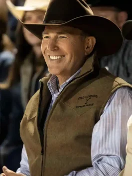 Front view of the Kevin Costner Yellowstone S03 Brown Vest with a professional and clean design.