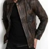 Mens Indiana Jones Leather Jacket with a professional front view showcasing the expert stitching and sleek finish.