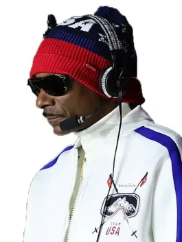 Front view of the Olympics 2026 Snoop Dogg Track Jacket featuring vibrant graphics and a sleek fit.
