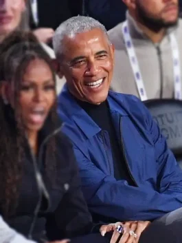 A stylish blue NBA All-Star Game 2026 Obama Jacket featuring a soft texture and athletic ribbing.