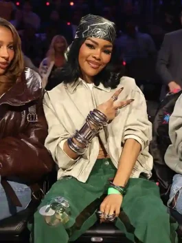 Front view of the Teyana Taylor NBA All-Star Game Jacket showing the vibrant colors and sleek athletic design.