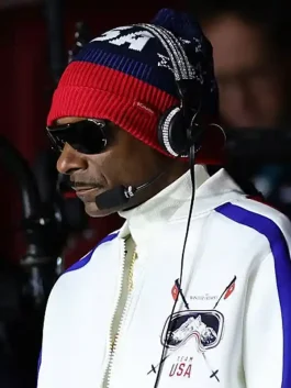 A professional Olympics 2026 Snoop Dogg Track Jacket with a clean white base and custom team logo.