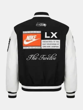 The back view of the Seattle Seahawks Champs Destroyer Jacket showing the large team logo and text.