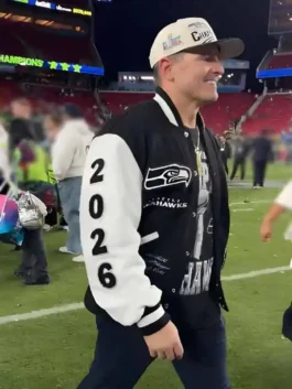 A professional Seattle Seahawks Champs Destroyer Jacket featuring championship patches and a wool body.