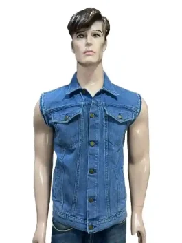 A rugged Hellfire Club Eddie Munson Jacket in a blue denim vest style with a soft lining.