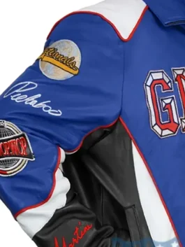 A vibrant Super Bowl 2025 Halftime Show Gloria Blue Jacket with a professional performance aesthetic.