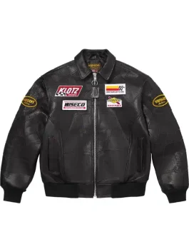 Front profile of the Supreme Spider Man Jacket showing the high quality collar and athletic silhouette.