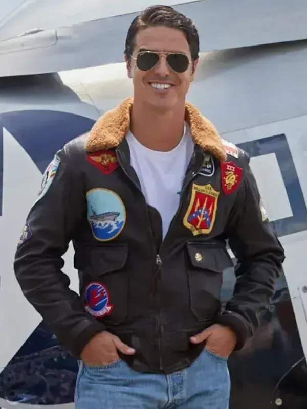 A stylish Top Gun Maverick Flight Jacket with a neutral earth tone and a smooth finish.