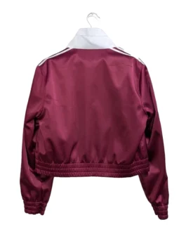 Cropped fusion jacket featuring a wrap-around front design