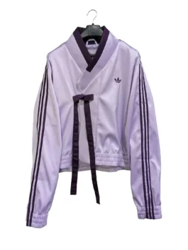 Elegant crossover jacket with full-length striped sleeves