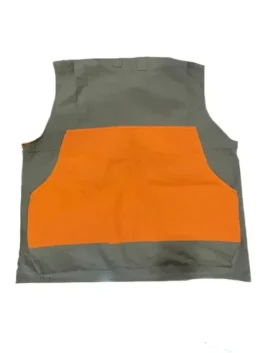 Filson Upland Hunting Vest in orange and tan with button front and classic field style