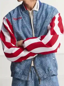 A stylish Adidas Blue Denim Graphic Track Top designed with urban versatility and industrial longevity in mind.