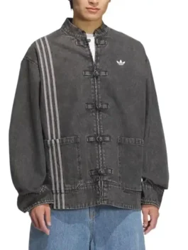 Adidas Chinese New Year Denim Jacket with dark grey finish, toggle front details, and modern casual styling