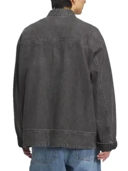 Adidas Chinese New Year Denim Jacket back view in dark grey denim with relaxed unisex shape and clean finish