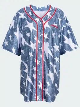 The Adidas Denim Graphic Baseball Jersey made from high quality polyester for a lightweight and durable feel.